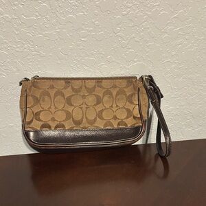 Coach Tan and Brown Wristlet Clutch